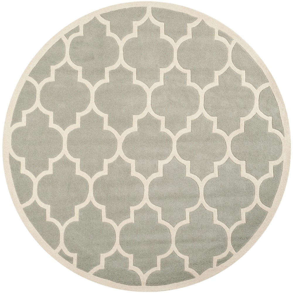 7'x7' Round Brandy Quatrefoil Design Tufted Area Rug Gray/Ivory Round - Safavieh