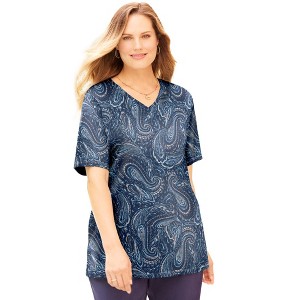 Catherines Women's Plus Size Suprema Short Sleeve V-Neck Tee - 1 of 4