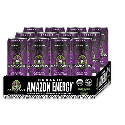 Sambazon Organic Energy Drink, Jungle Love, Acai Berry And Passionfruit - 12 Fl Oz (Pack of 12)