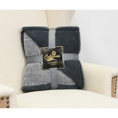 Dark Gray Reversible Sherpa Fleece Throw Blanket 60" x 50"
