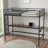 FurnitureR Loft Bed with Desk, Twin Size Metal Loft Bed Frame with Workstation & Ladder, High Loft Bunk Bed with Guardrails, Industrial Black/Brown - 3 of 4