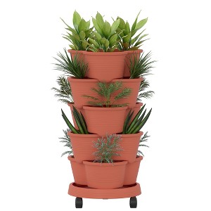 VECELO 5-Tier Vertical Garden Planter, Self Watering Stackable Planter with Wheels for Strawberries, Flowers, Vegetables, Set of 1/2 - 1 of 4