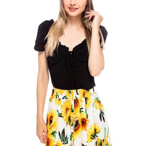 Anna-Kaci Women's Boho Gathered Crop Top - 1 of 4