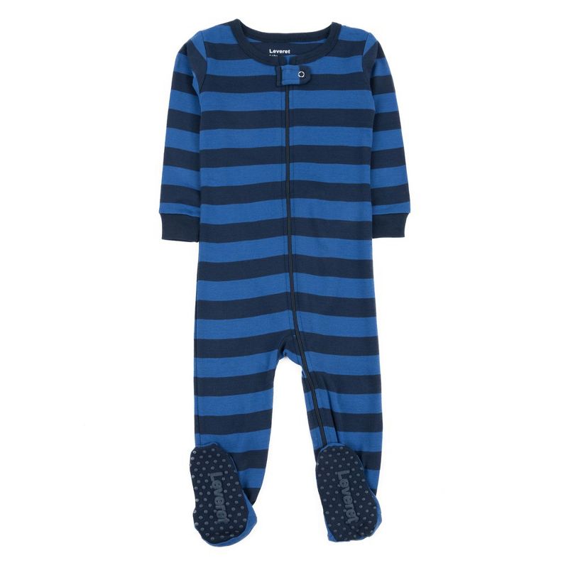 Leveret Kids Footed Boys Striped Cotton Pajamas, 1 of 10