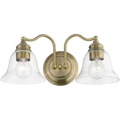 Antique Brass Dual-Light Vanity with Hand-Blown Clear Glass Shade
