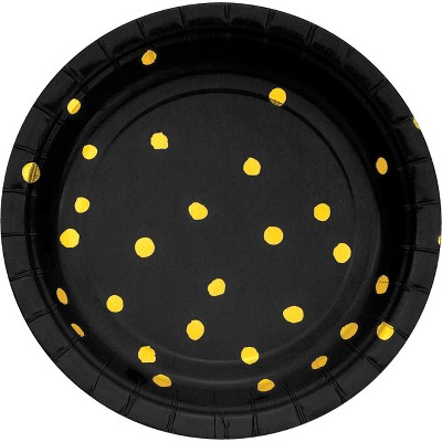 24ct Black and Gold Foil Dot Dessert Plates Black