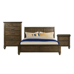 3pc Channing King 2 Drawer Storage Bedroom Set Dark Walnut - Picket House Furnishings, Size: 3 Piece Set-Bed, Chest and Nightstand