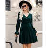 Clearlove Women Velvet Dress Long Ruffled Sleeve v Neck Dresses with Belt - 3 of 4