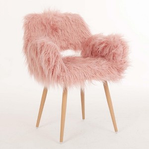 Airsurfer Faux Fur Upholstered Makeup Chair, Modern Side Dining Chair with Sturdy Metal Legs, Cozy and Stylish Seating - 1 of 4