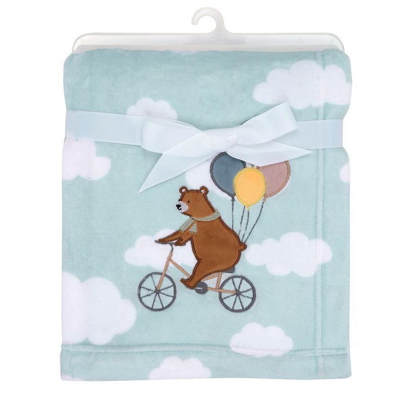 Bedtime Originals Up Up & Away Bear/Balloon/Cloud Soft Blue Fleece Baby Blanket, 4 of 8