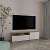 Vynxaria Contemporary Floating 63" Wide TV Stand in Natural Oak and White with Two Cabinets, Six Shelves, and Cable Management - 3 of 4