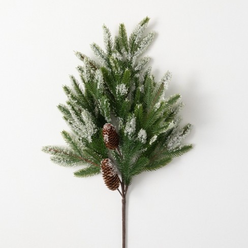 Artificial Frosted Pine & Pinecone Stem Green 30H