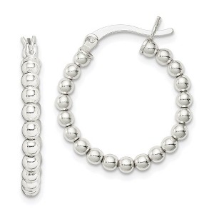 Black Bow Jewelry Sterling Silver, 3mm Beaded Round Hoop Earrings - 22mm (7/8 Inch) - 1 of 4