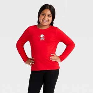 Girls' Long Sleeve Christmas 'Festive Pup' Graphic T-Shirt- Cat & Jack™ Red - 1 of 4