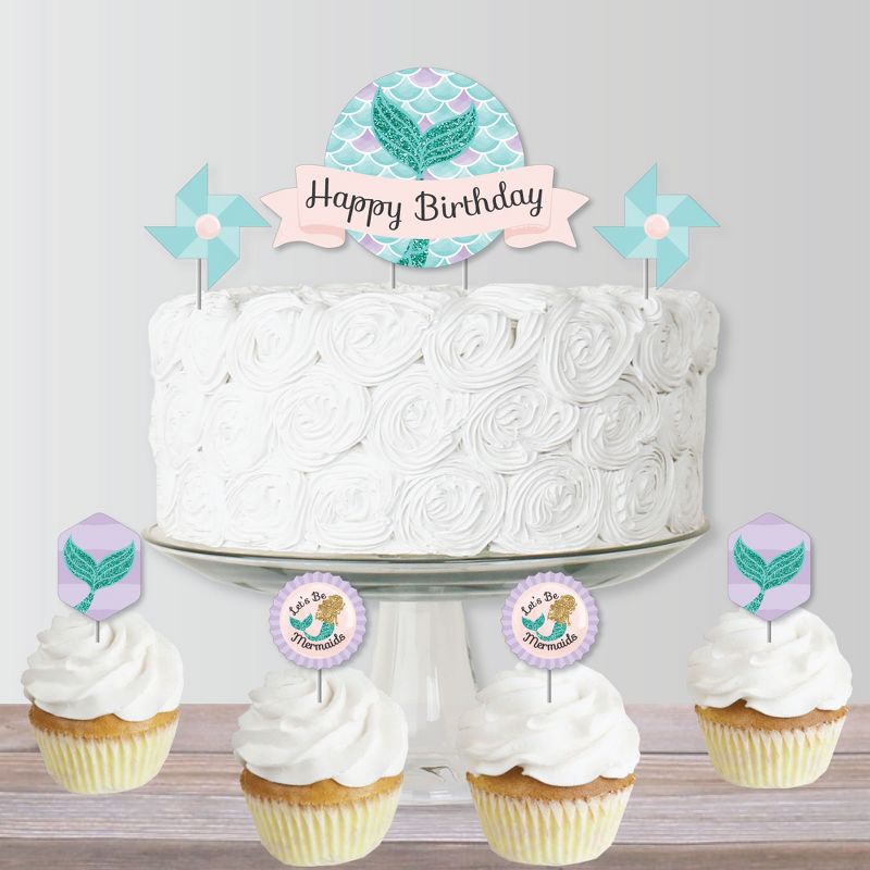 Big Dot of Happiness Let's Be Mermaids - Birthday Party Cake Decorating Kit - Happy Birthday Cake Topper Set - 11 Pieces, 4 of 7