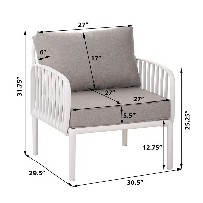 White and Light Gray Polypropylene Outdoor Club Chair with Cushions