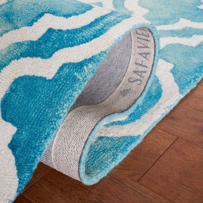 Turquoise and Ivory Hand-Tufted Wool Area Rug