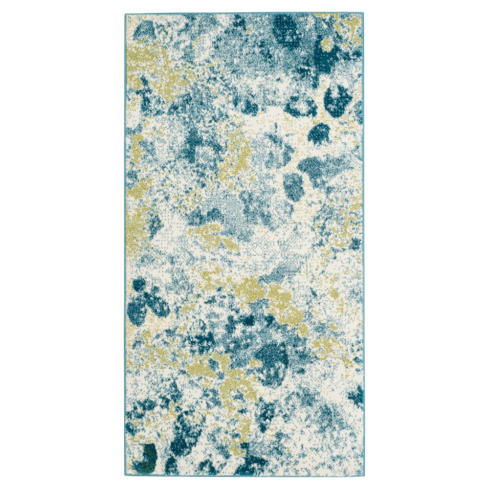 Ivory/Light Blue Splatter Loomed Accent Rug 2'7inx5' - Safavieh