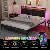 Bed Frame with LED Light and Charging Station, Upholstered Platform Bed with Storage Headboard, Metal Slat, Noise Free, Easy Assembly, Black - 3 of 4