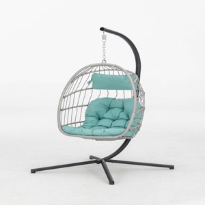Nestfair 78" Wicker Aluminum Patio Swing Chair with Cushion Blue - 1 of 4