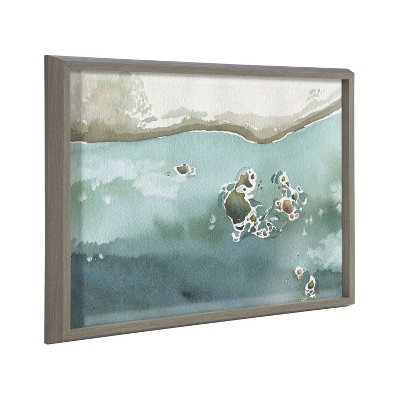 Kate and Laurel Blake Rocky Shores Framed Printed Glass by Janet Meinke-Lau, 18x24, Gray