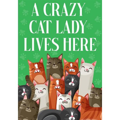 Cat Lady Garden Flag with Colorful Cats and Green Background