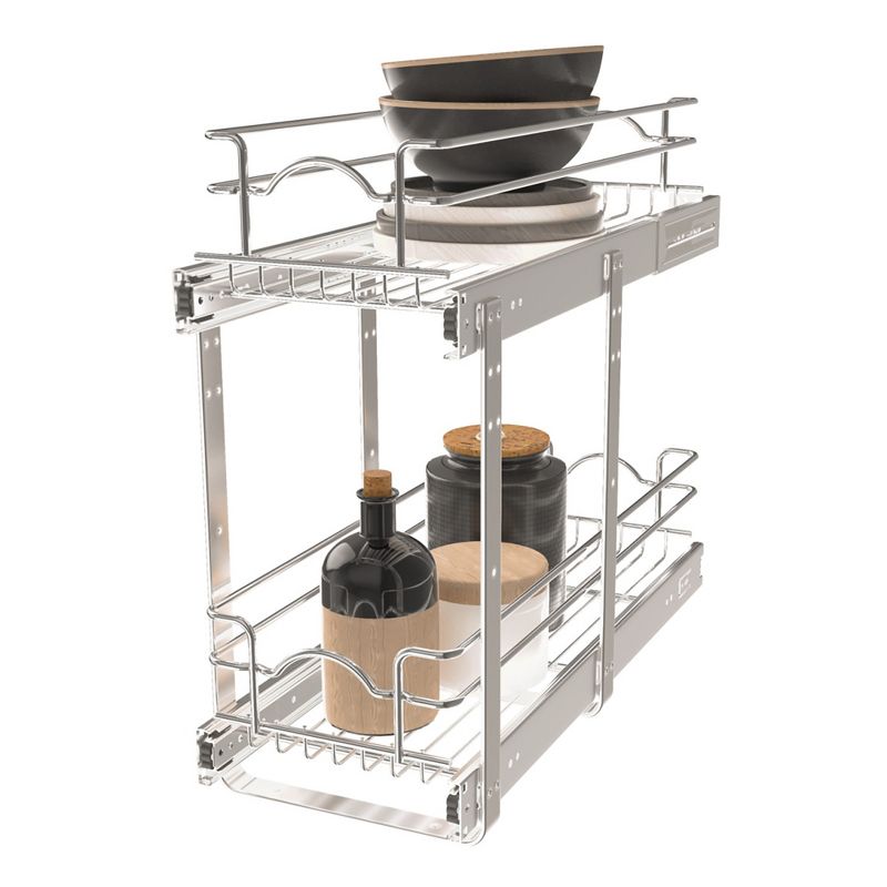 Rev-A-Shelf 5WB2 2-Tier Wire Basket Pull Out Shelf Storage for Kitchen Base Cabinet Organization, Chrome, 1 of 7
