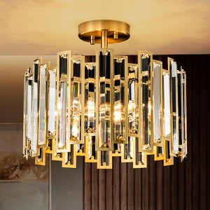 Rennnsan Imbria 14" W 5 - Light Rectangle Crystal Modern Glam Dimmable Semi Flush Mount in Gold - 1 of 4