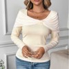 Women's French Style U-Neck Off-Shoulder Top, Twist Knot Long Sleeve Knit Shirt, Slim-Fit Blouse - 4 of 4
