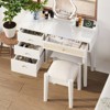 Makeup Vanity Set, with Charging Plug & USB Port and Stool, Dressing Table with 3 Storage Drawers and 1 Rectangular Rattan Drawer - 3 of 4