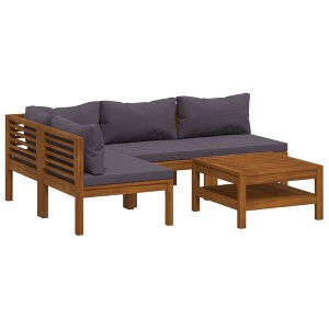 vidaXL Wooden Lounge Set Dark grey cushions, natural wood frame - 1 of 4