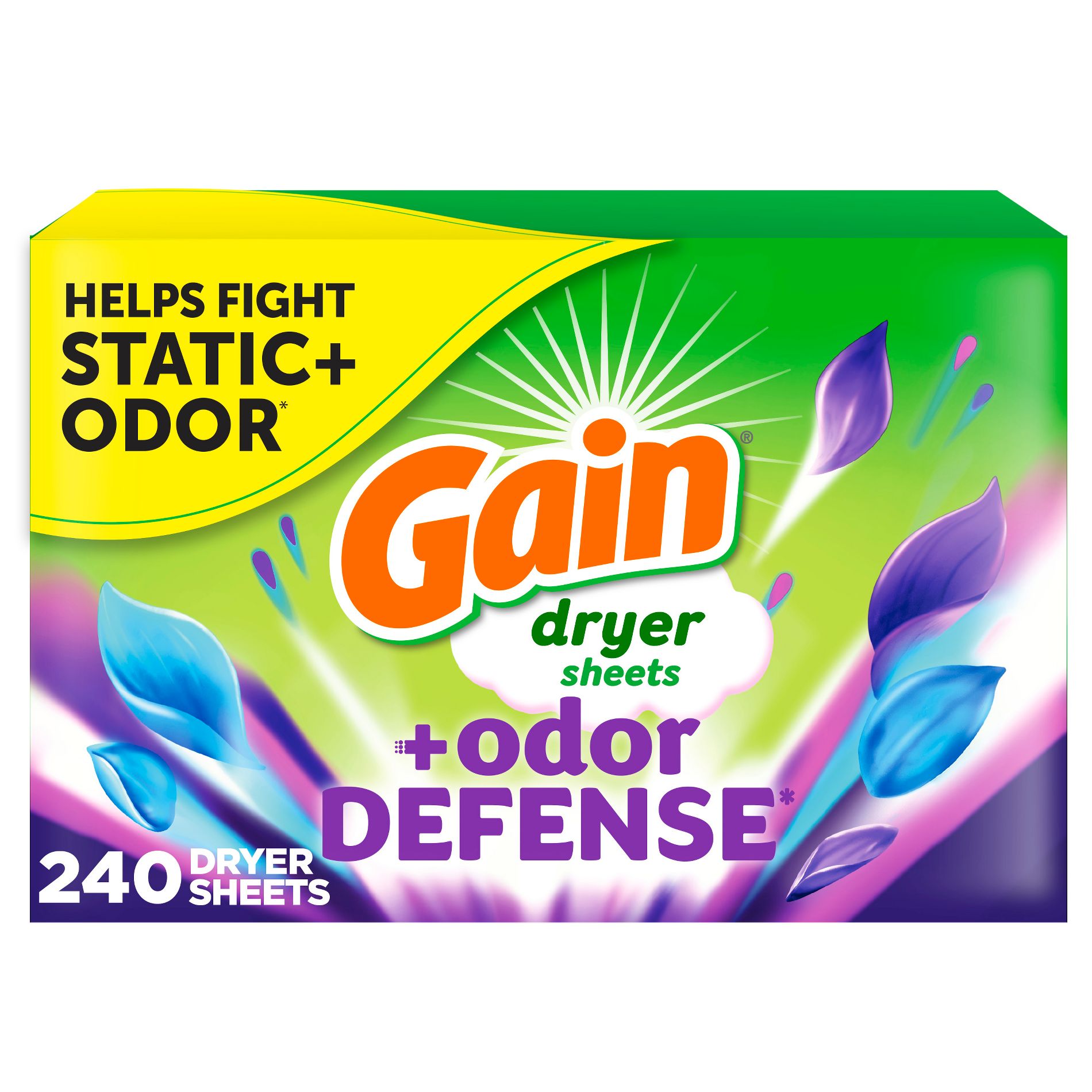 Gain Odor Defense Dryer Sheets- 240ct: Fabric Softener, Bleach-Free, Fresh Scented