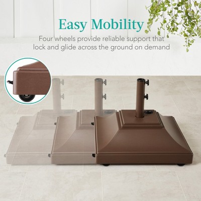 Brown Heavy-Duty Concrete Mobile Umbrella Base with Wheels