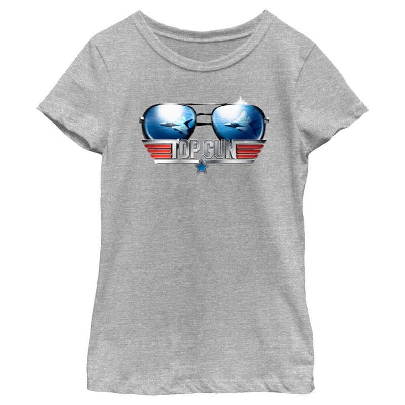 Girl's Top Gun Aviator Sunglasses Logo T-Shirt, 1 of 6