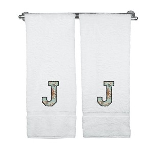 BC BARE COTTON Monogrammed Towels, Personalized Gift, Set of 2 - Embroidered Writing with Greenish Cyan - 1 of 4