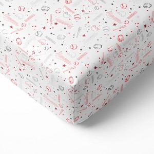 Bacati - Baseball Red/Gray Muslin 100 percent Cotton Universal Baby US Standard Crib or Toddler Bed Fitted Sheet - 1 of 4