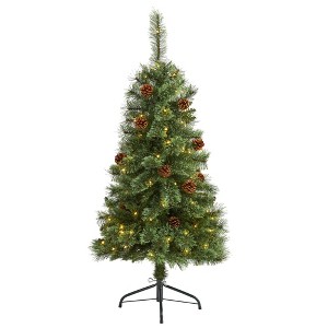 Nearly Natural 4’ White Mountain Pine Prelit LED Artificial Christmas Tree with Pine Cones - 1 of 1