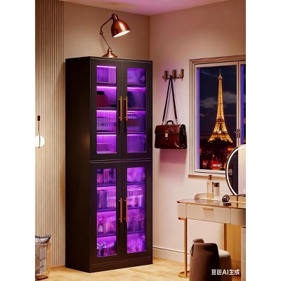 Gulches 67" 8-Tier Bookcase, Bookshelf with Acrylic Doors & LED Light