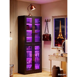 Gulches 67" 8-Tier Bookcase, Bookshelf with Acrylic Doors & LED Light - 1 of 3