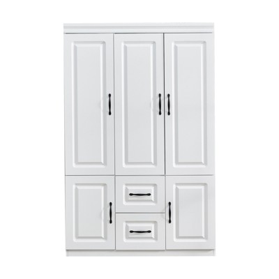 Keloyid White Wood 31.5 in. Armoire with 2 Drawers, 6 Shelves and Hanging Rails
