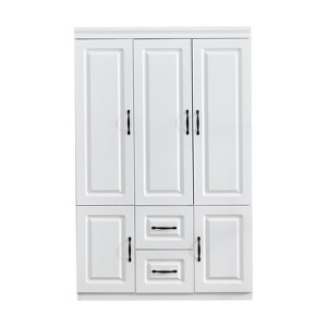 Keloyid White Wood 31.5 in. Armoire with 2 Drawers, 6 Shelves and Hanging Rails - 1 of 4