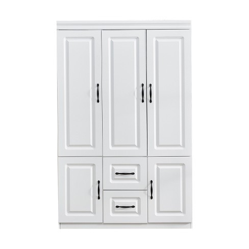 Keloyid White Wood 31.5 In. Armoire With 2 Drawers 6 Shelves And Hanging Rails Target