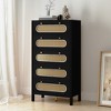 47 Inch Tall Boho Chest of Drawers with Golden Handles And Ajustable Feet Rattan 5 Drawer Dresser Wood Storage - 2 of 4