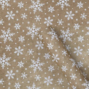30" 20 sq ft Christmas Roll Wrap White Snowflakes on Brown Kraft - Wondershop™ - 1 of 4