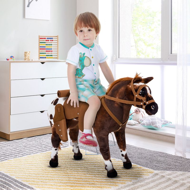 Qaba Sound-Making Ride on Horse Stuffed Animal for Kids with Padding, Stuffed Animal Horse Toy for Girls and Boys, Plush Horse Gift with Soft Feel, 4 of 10