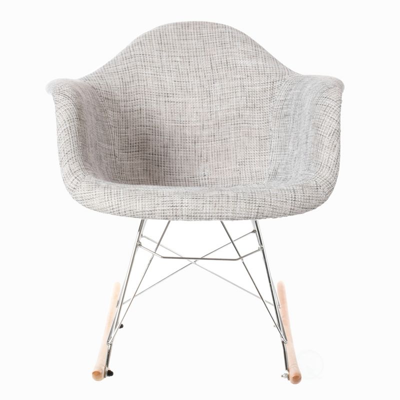 Fabulaxe Mid-Century Modern Style Fabric Rocking Chair RAR Shell Dining Arm Chair, Light Gray, 5 of 11