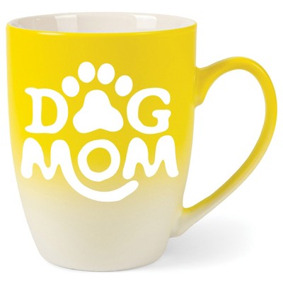 Elanze Designs Dog Mom Two Toned Ombre Matte Yellow and White 12 ounce Ceramic Stoneware Coffee Cup Mug