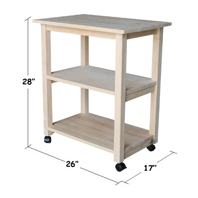 Unfinished Parawood Butcher Block Microwave Cart with Storage