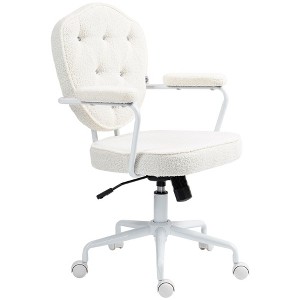 HOMCOM Makeup Vanity Chair, Tufted Cute Desk Chair w/ Wheels & Adjustable Height for Girls Women, Soft Task Chair, Cream White - 1 of 4