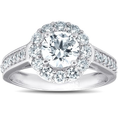 Pompeii3 2 Ct Diamond & Moissanite Halo Engagement Ring 14k White Gold